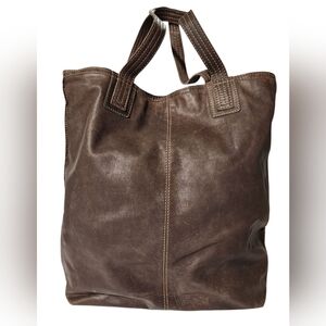 J. Jill Distressed Leather Dark Brown Large Tote Bag